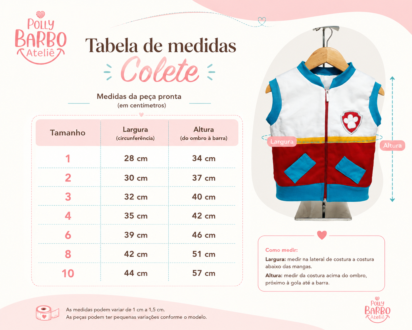 medidas colete 